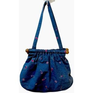 Denim Ruched Shoulder Bag Floral Y2K Blue Hobo Slouchy Soft Purse OS Festival